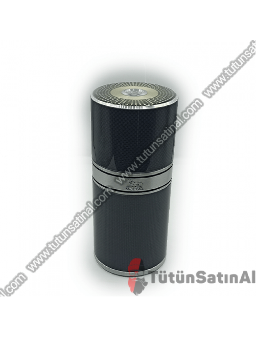 Lubinski Metal Silindir Seyahat Humidor Puro Kutusu 7'li Karbon (Siyah-Gümüş Gri) Lubinski Metal Silindir Seyahat Humidor Puro Kutusu 7'li Karbon (Siyah-Gümüş Gri)